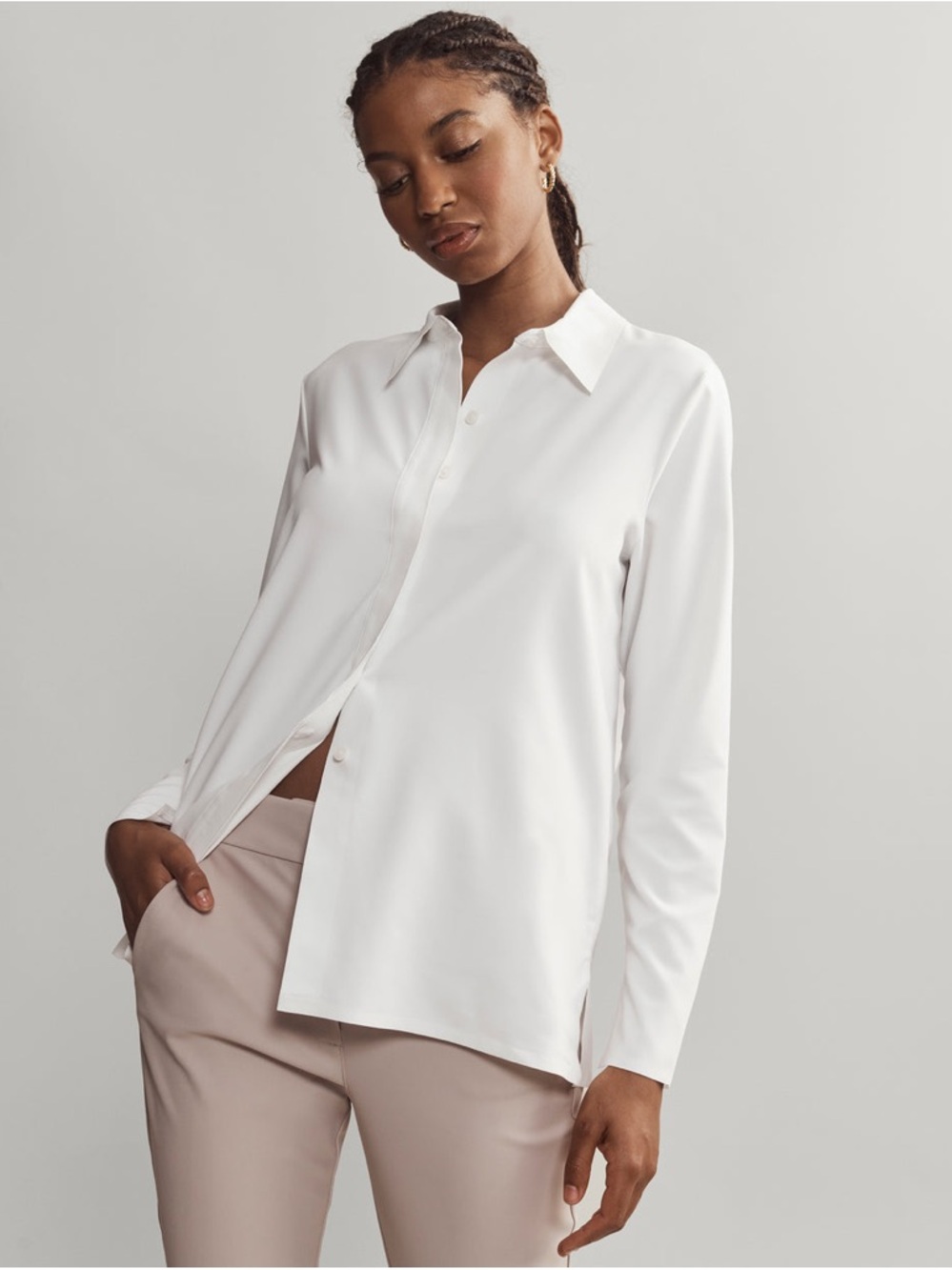 NWT RHONE Mirage White Button Up Long Sleeve Shirt, Size Large